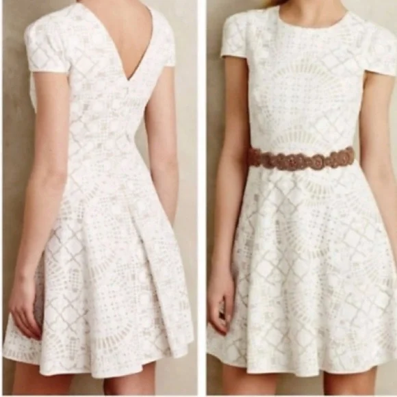 Anthropologie | White lace cap sleeve fit & flare dress - Picture 2 of 13
